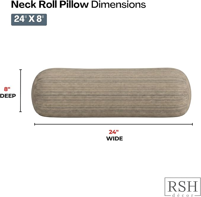 RSH DECOR: Sunbrella Neck Roll Pillows Set of 2 | 24” x 8” | Outdoor Bolster for Patio, Deck, Porch, or Poolside Chairs | Fade & Water-Resistant | Made in USA (Current Slate)