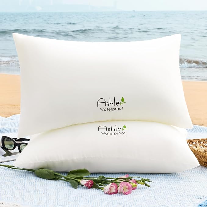 Ashler Outdoor Lumbar Pillows, 12x20 Pillow Inserts Set of 2 | Water Resistant, Hypoallergenic, Decorative for Garden, Sham Square Pillow Insert, Waterproof for Sofa Couch