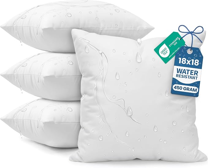 Utopia Bedding 18x18 Outdoor Pillows, Water Resistant Throw Pillows, 4-Pack | Outdoor Throw Pillows, Water Repellent, Decorative Pillow for Patio Furniture & Porches, Plush & Supportive, Pack of 4, White