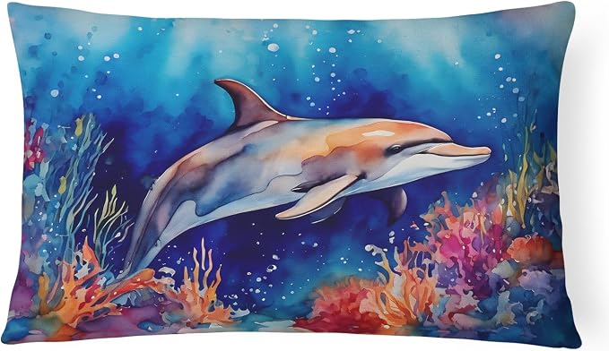 Caroline's Treasures DAC2783PW1216 Dolphin Throw Pillow Machine Washable, Indoor Outdoor Decorative Pillow for Couch, Bed or Patio, 12HX16W