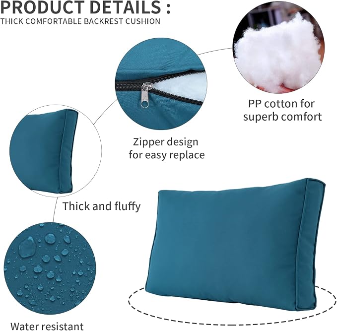 Valita Outdoor Furniture Replacement Cushions, Fits 6-seat Sectional Rattan Conversation Set, Patio Water-Resistant Replacement Sofa Cushions, Liner&Cover (Peacock Blue)