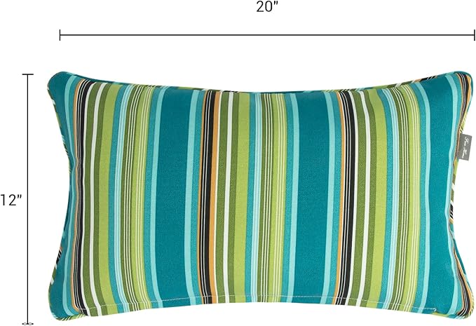 Outdoor Lumbar Pillows Water Resistant 12x20 inch,Decorative Throw Pillow Set of 2 with Insert,Hidden Zipper Headrests for Patio Furniture Sofa Couch Chair(Green Stripe)