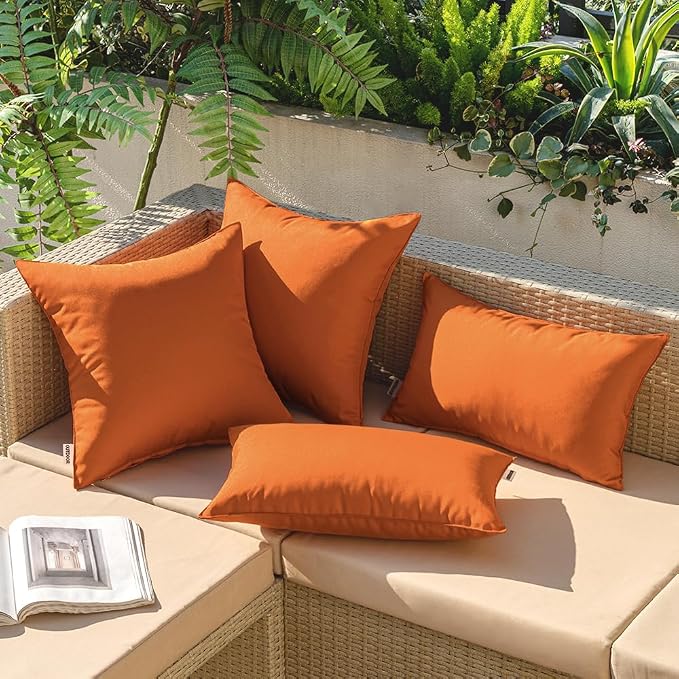 MIULEE Decorative Outdoor Waterproof Pillow Covers 20x20 Burnt Orange | Decorative Patio Furniture,Pack of 2,Accent Square Soild Throw Pillow Covers,Summer Garden Tent Couch Sofa