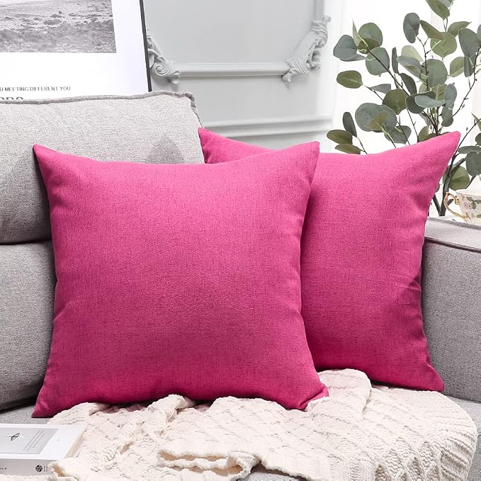OTOSTAR Outdoor Waterproof Throw Pillow Covers 20x20 Inch Garden Decorative Pillow Covers Outdoor Pillowcase Square Cushion Case Patio Pillows for Couch Tent Sofa Bench Home Decor Pack of 2 (Hot Pink)