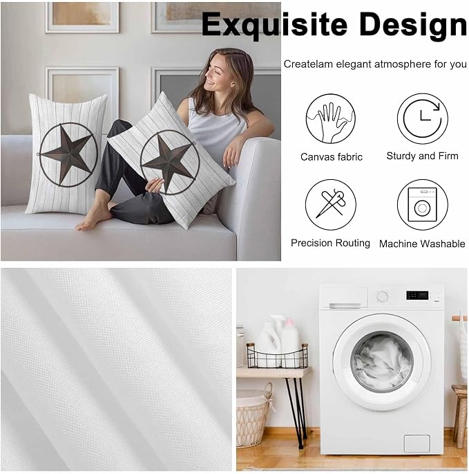 Outdoor Waterproof Pillow Covers for Patio Furniture Western Texas Barn Stars Decorative Throw Pillow Cover Rustic Wooden Pillowcases Set of 2 Cushion Case for Sofa Couch Chair Home Decor 20 x 12 Inch