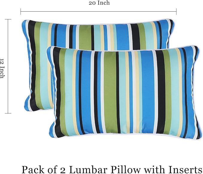 Enipate Outdoor Lumbar Pillows with Inserts, Water Resistant 12 x 20 Inch Striped Toss Pillows for Patio Furniture Decor, Pack of 2