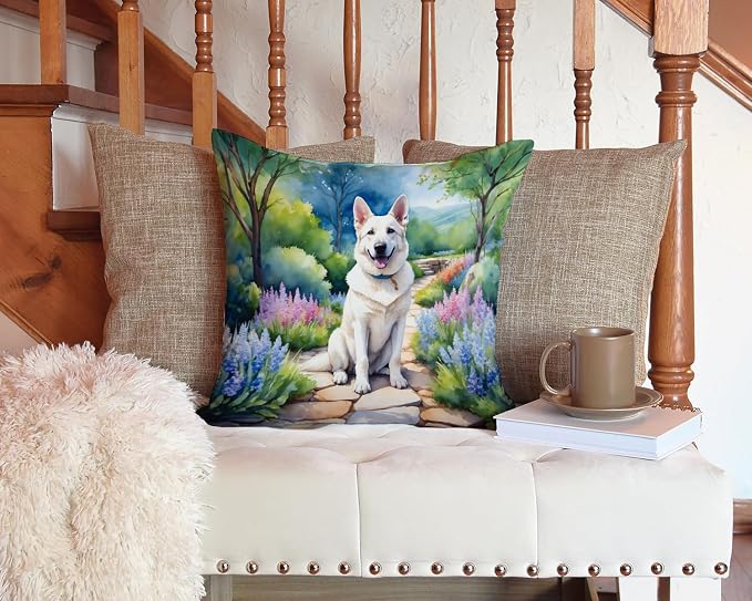 Caroline's Treasures German Shepherd Spring Path Throw Pillow Machine Washable, Indoor Outdoor Decorative Pillow for Couch, Bed or Patio, 14Hx14W