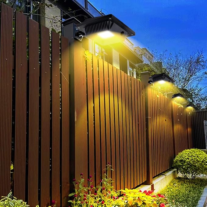 Gutter Solar Patio Decor Lights, 40 LED Deck Outdoor Waterproof Fence for Wall Backyard Porch, Pool, Step Stairs, Yard, Garden, Pathway (6 Pack-Black, Warm White)