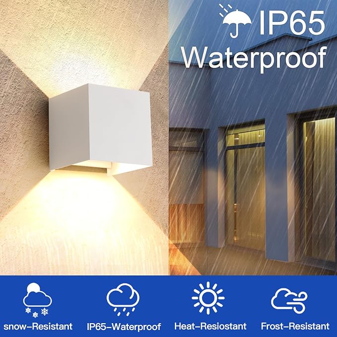 4 Pack LED 20W Outdoor Wall Lights Exterior/Interior 3 Colors Adjustable Wall Sconce Up and Down Light Porch Lights IP65 Waterproof Exterior Wall Sconce Modern Outdoor Lighting Square Aluminum White