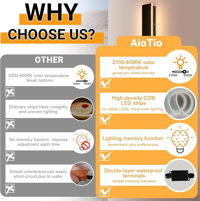 AioTio Modern Outdoor Wall Light for House,2pack 23.6inch Black LED Exterior Wall Sconces Lighting Fixtures, Outdoor Porch Light Fixture Dimmable Long Linear Wall Light Outside Lighting for Porch