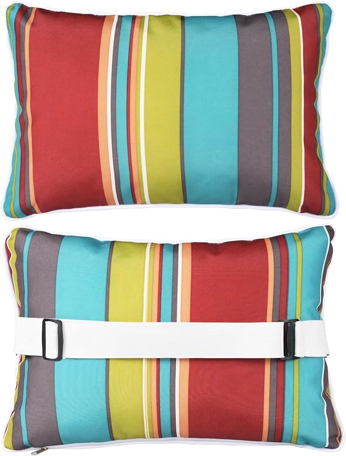 Enipate Outdoor Pillow for Chaise Lounge Chair Pack of 2 Water Resistant Headrest Lumbar Pillows with Adjustable Elastic Strap Removable Machine Washable for Pool Patio Beach Chair Garden Furniture