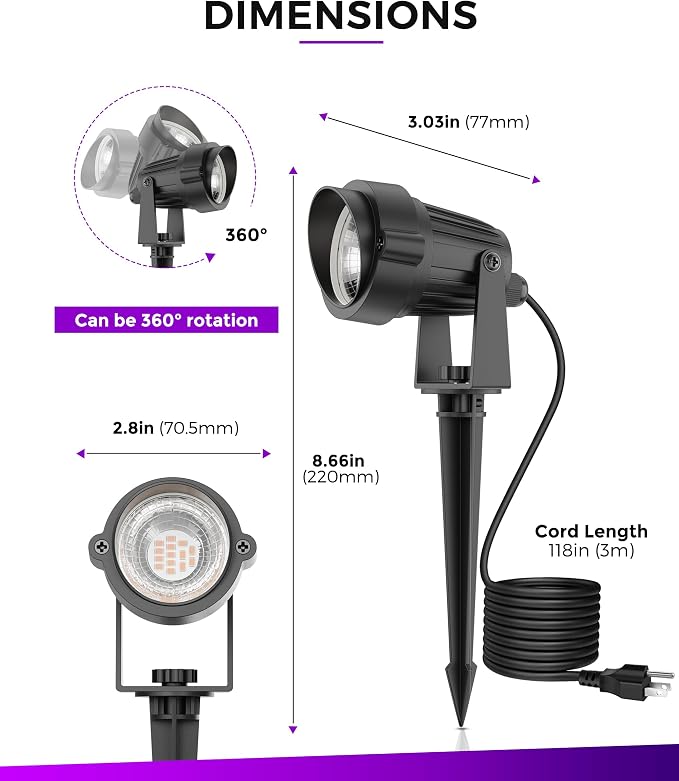 L LOHAS LED Orange and Purple Halloween Outdoor Spotlight 5W 2 Pack | Orange and Purple Halloween Lights with Auto Sensor, Outdoor Spotlights for Holiday, Tree and House Decoration