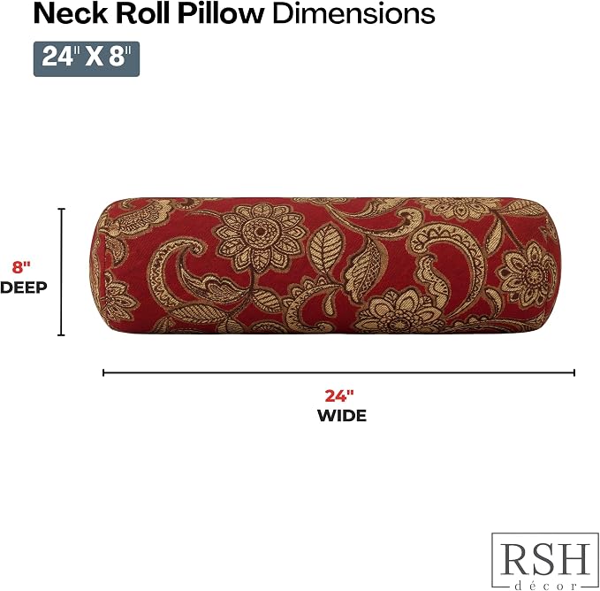 RSH DECOR: Outdura Neck Roll Pillows Set of 2 | 24” x 8” | Outdoor Bolster for Patio, Deck, Porch, or Poolside Chairs | Fade & Water-Resistant | Made in USA (Veranda Crimson)