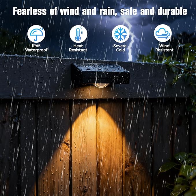 Solar Fence Lights Outdoor, 3 Color Temp, IP65 Waterproof | Cost-Effective Solar Lights for Patio Yard Railing, Easy Install (24 Pack）