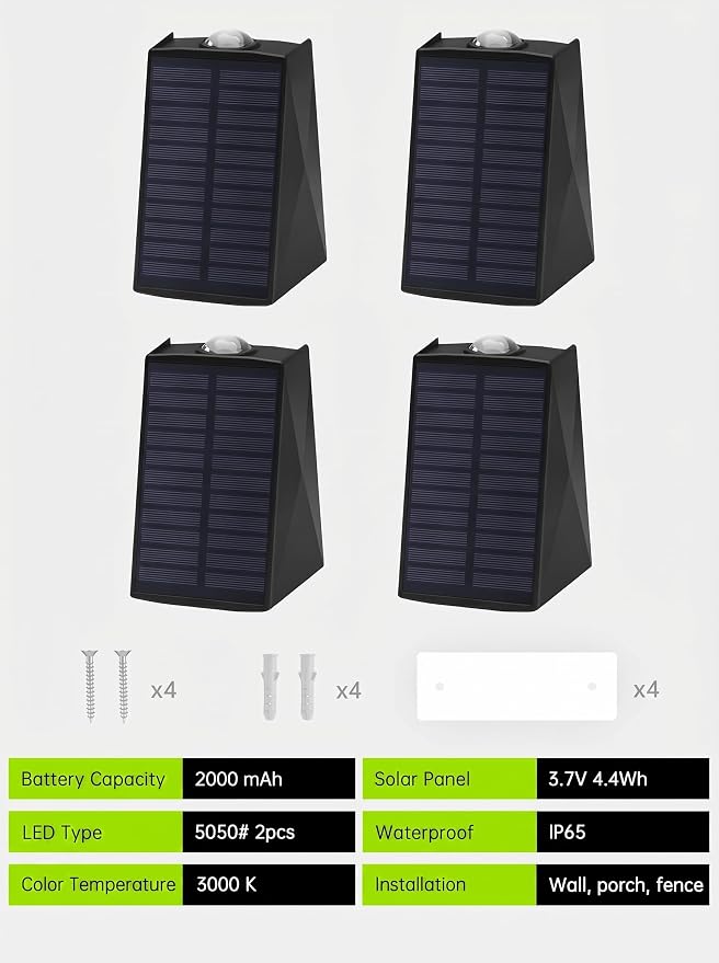 Mrzxy Solar Lights Outdoor Waterproof Dusk to Dawn Sconce for Outside, Wall | Up Down Solar Lignting 4 Pack Dusk to Dawn Warm White 3000K Outdoor IP65 Waterproof Solar Powered Modern LED