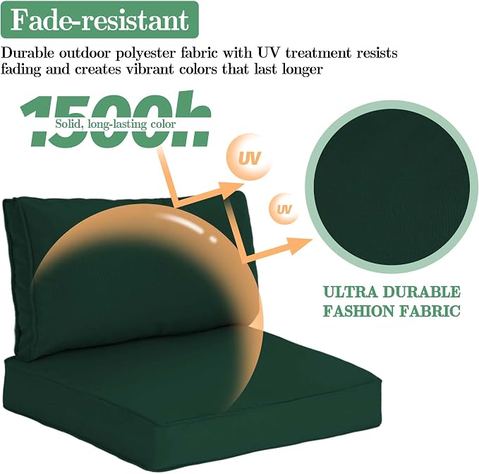 9pc Waterproof Outdoor Couch Cushions for 4 Seat Patio DarkGreen | Water-resistant, UV-resistant,9pc High-Density Foam Replacement Cushions for 4-Seat Outdoor Sectional Furniture
