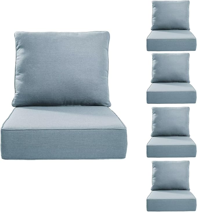 Luxury 24*24*6in Outdoor Patio Cushions, 5 Pieces Sky Blue Outdoor Cushion | 6in Outdoor Patio Cushions, Water-Resistant, Reversible, Removable Cover, for Patio Chairs Sofa Couch Loveseat