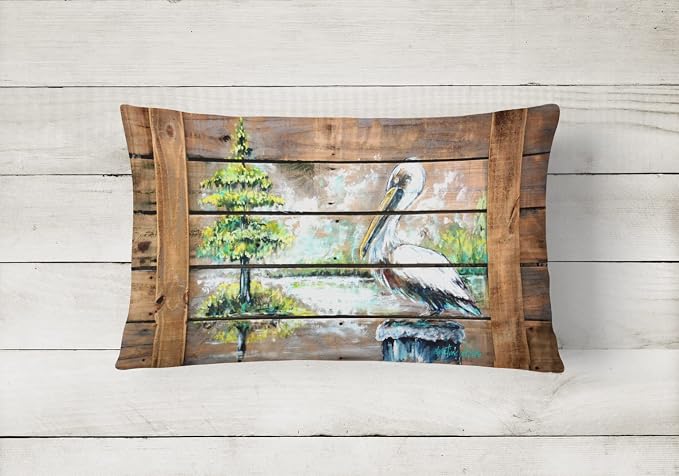 Caroline's Treasures MW1215PW1216 Summer by The Lake White Pelican Canvas Fabric Decorative Pillow Machine Washable, Indoor Outdoor Decorative Pillow for Couch, Bed or Patio, 12HX16W