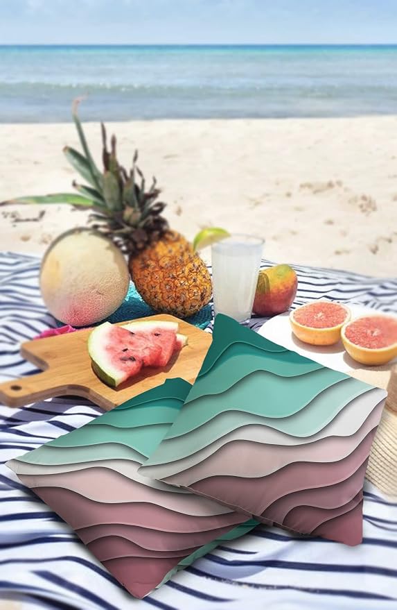 Outdoor Waterproof Pillow Covers for Patio Furniture Green Modern Geometric Decorative Throw Pillow Cover Turquoise Abstract Beach Pillowcases Set of 2 Cushion Case for Sofa Couch 18 x 18 Inches