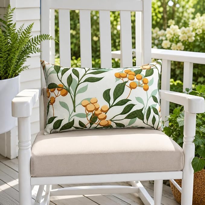 Outdoor Lumbar Pillows 12x20, 2 Pack with Inserts, Botanical | 2-Pack 12x20 Outdoor Lumbar Pillows with Inserts, Water-Repellent Covers, Hidden Zippers, Plump Comfort for Patio & Sofa