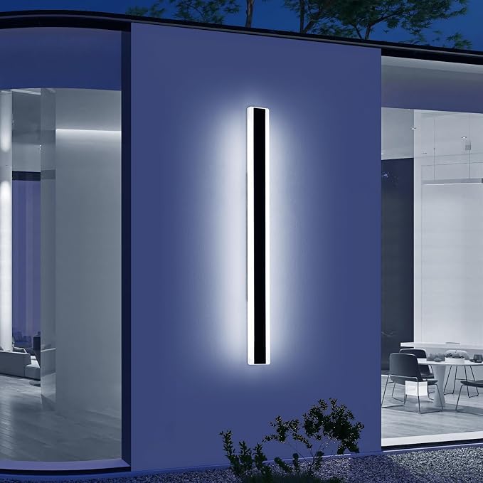 Long Outdoor Wall Light Fixture, 47.2inch Garage Modern Wall Sconce, 6000K Cold White, IP65 Waterproof, White Acrylic, 42W, Minimalist House Exterior Lighting for Patio, Porch, Garden, Fence