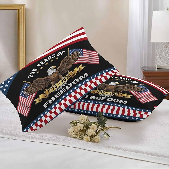 250 Years Anniversary Outdoor Waterproof Throw Pillow Covers 20x12 Set of 2, American Flag Eagle Independence Day Decor Pillowcases Cushion Pillowcase for Couch Sofa Patio Outside Pillow Protector