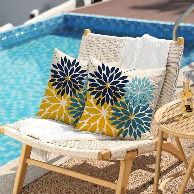 DFXSZ Pack of 2 Outdoor Waterproof Throw Pillow Covers 18x18 Dark Yellow | Polyester Colorful Spring Summer Floral Decorative Cushion Cases(NO INSERT),For Couch Patio Funiture Garden Home Decor
