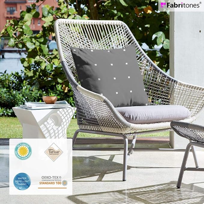 Outdoor Waterproof Decorative Throw Pillows with Inserts for Patio Furniture, 18x18 Inch Fade Resistant Patio Garden Cushions for Couch Bed Sofa, Polka Dot Grey