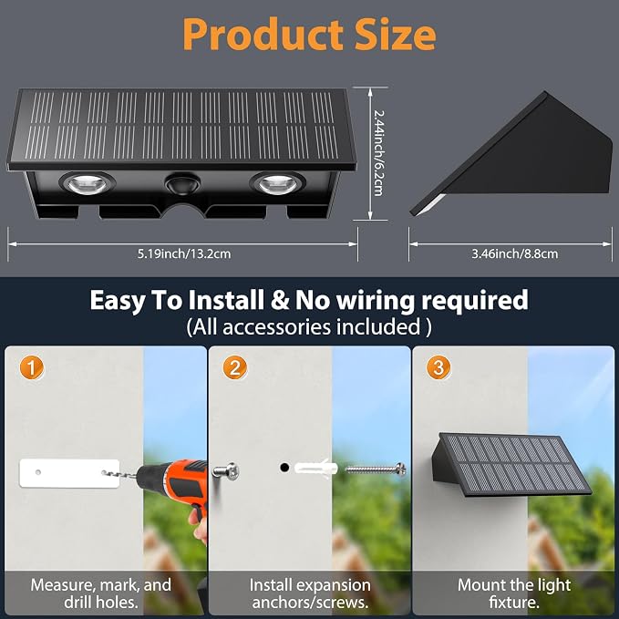 6PACK Solar Sconce Lights Outdoor,3000/4000/6000K 3 Modes Up and Down Solar Wall Lights Dusk to Dawn Lighting IP65 Waterproof Solars Lights Outdoor for Exterior Front Porch Garage Fence Patio Yard