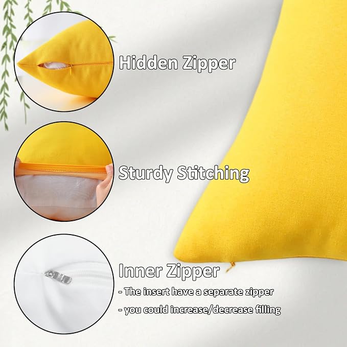 18" x 18" Throw Pillows, Outdoor Waterproof Pillows with Inserts, Square Decorative Pillows for Patio Furniture Garden Couch Sofa Home(Yellow, Set of 4)