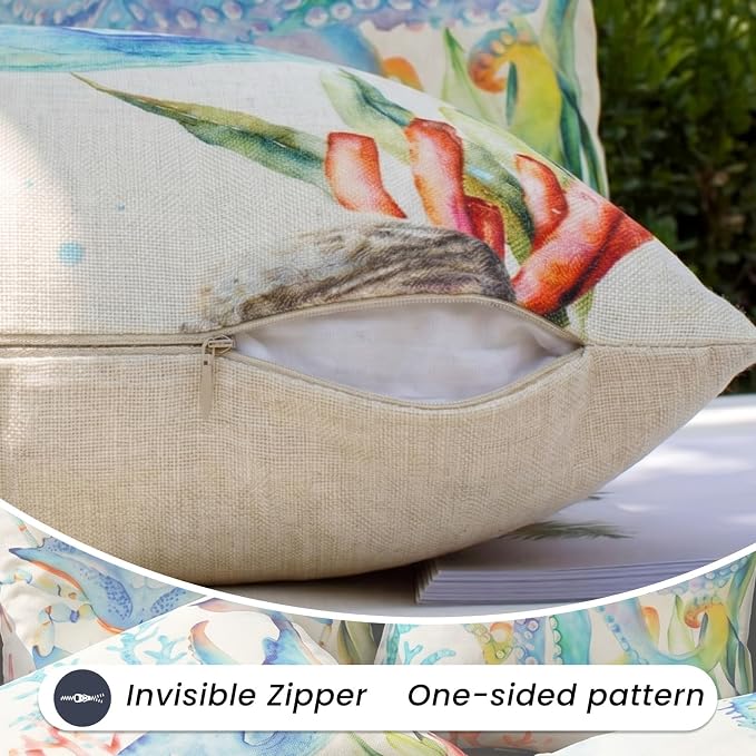Coastal Outdoor Pillow Covers 18x18 Waterproof, Nautical Beach Throw Pillow | Coastal Room Decor, Nautical Decor for Home, Beach Themed Room Decor, Outdoor Throw Pillows for Beach Chair Porch Patio