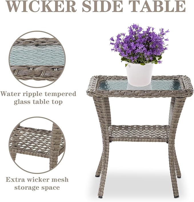 Belord 5 Piece Outdoor Patio Furniture Set with Deep Seating Swivel Rocker Chairs Loveseat and Rattan Coffee Table Outdoor Conversation Sets for Deck Backyard Poolside,Gray Wicker Gray Cushion