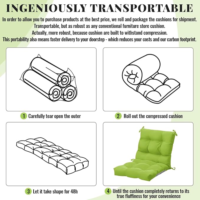 Marsui 4 Pcs Outdoor Indoor High Back Chair Cushions Patio Furniture Tufted Pillow with Ties Water-Resistant Replacement Outdoor Rocking Chair Cushions, 42 x 21 Inches (Fruit Green,Solid Color)