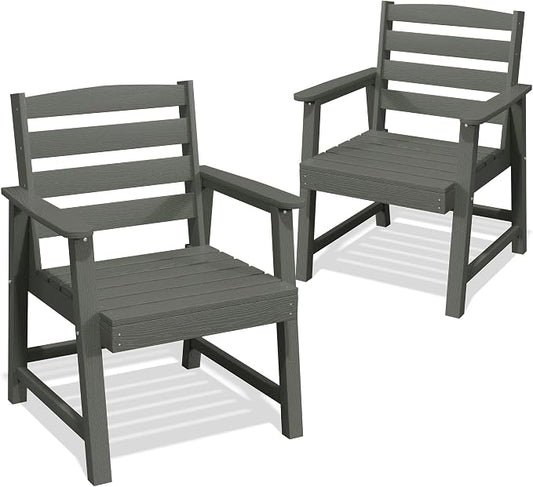 AreShark Patio Dining Chair Set of 2,All Weather HDPE Outdoor Dining Armchairs with Wide Seat and Backrest,Weatherproof Patio Chairs for Garden,Backyard,Deck,Gray
