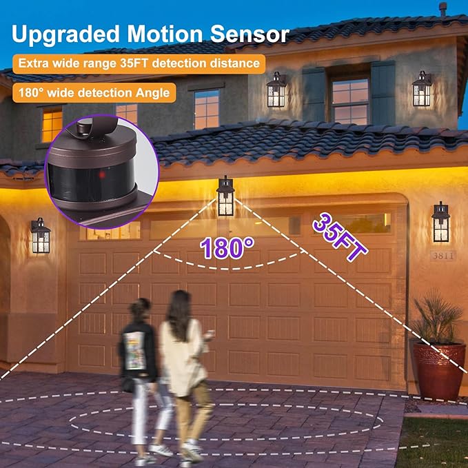 Motion Sensor Porch Light Dusk to Dawn Outdoor Wall Light | Exterior Lighting Fixtures Modern Outside Wall Mount Coach Lamp for House Garage Patio Front Door(Bronze)