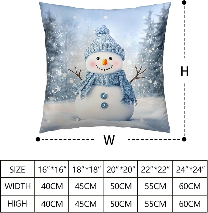Blue Snowman Throw Pillow Covers Winter Pillow Covers 20x20 Snowflakes Pillow Case Double Sided Printing Cushion Case for Home Decor Couch Sofa Set of 2