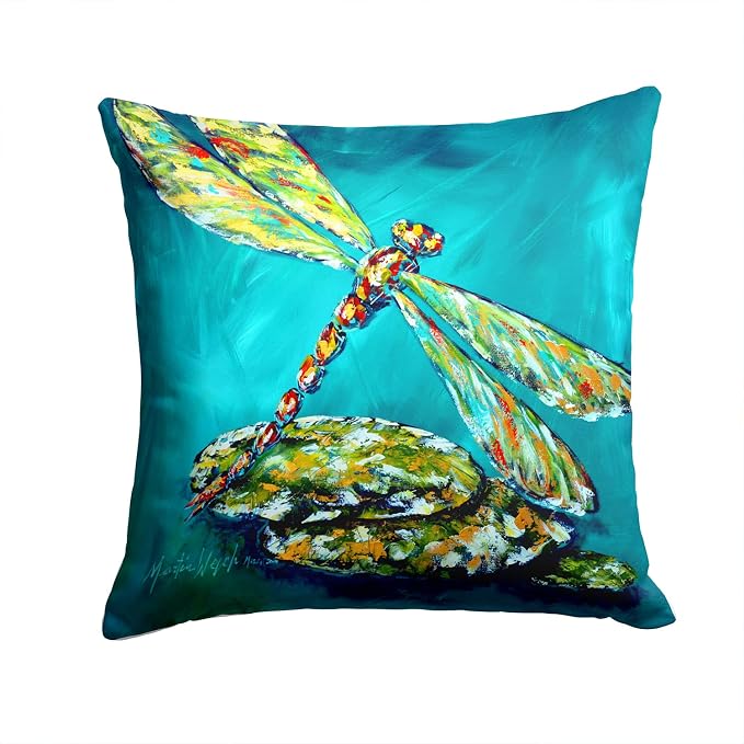 Caroline's Treasures MW1144PW1414 Insect - Dragonfly Matin Fabric Decorative Pillow Machine Washable, Indoor Outdoor Decorative Pillow for Couch, Bed or Patio, 14Hx14W