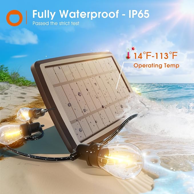 addlon 102FT(96+6) Solar String Lights Outdoor, Last 20+ Hrs, USB Charging | IP65 Waterproof. Dimmable Timer via Remote. Memory, 3 Modes, 2700K Warm White. Easy Install for Patio, Backyard, Porch.