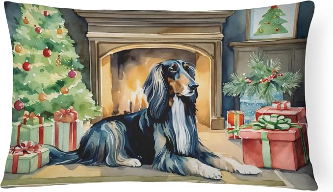 Caroline's Treasures DAC2586PW1216 Afghan Hound Cozy Christmas Throw Pillow Machine Washable, Indoor Outdoor Decorative Pillow for Couch, Bed or Patio, 12HX16W