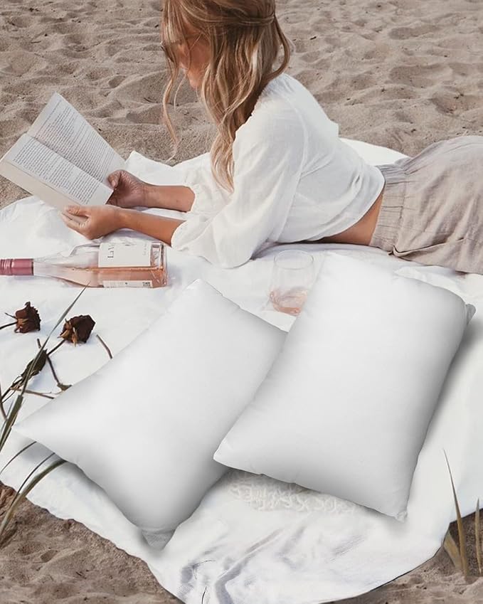 White Lumbar Pillow Covers 12 x 20 Inches, Modern Simple White Backdrop Waterproof Throw Pillow Cover Set of 2, Home Decorative Rectangle Cushion Covers for Patio/Tent/Couch/Garden