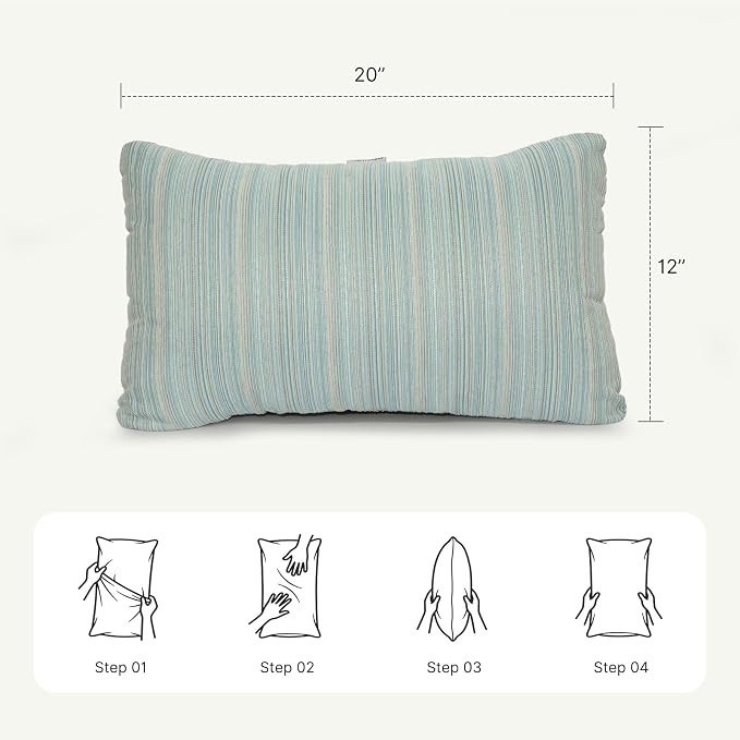 Outdoor Lumbar Pillow Set of 2 with Inserts, Outdoor Throw Pillow Water Resistant for Patio Furniture, 12x20 Inch Outdoor Pillows with Removable Zipper Cover