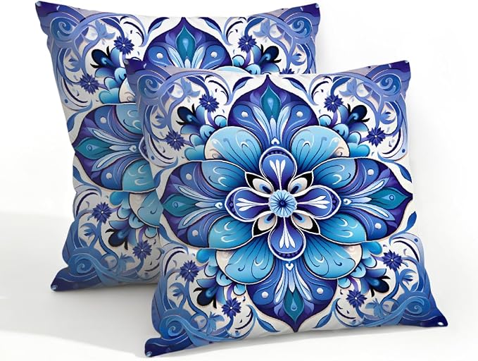 20x20 Inch Outdoor Pillow Covers Set of 2 Waterproof Throw Pillow Covers Decorative Couch Cushion Covers Flower Boho Square Pillowcases Protectors for Patio Garden Sofa