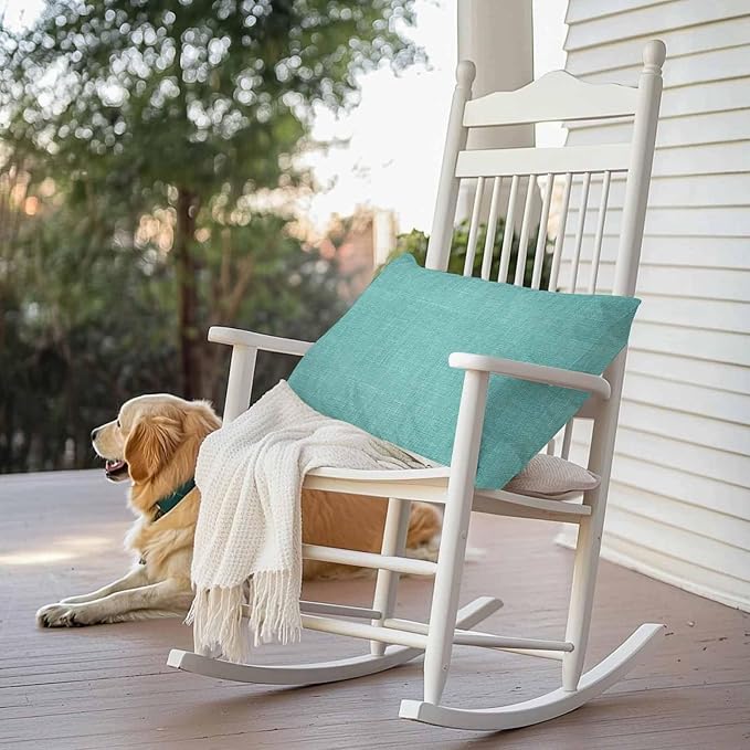 Vandarllin Outdoor Throw Pillows Covers 20x12 inch Set of 2 Waterproof Turquoise Linen Decorative Zippered Cushion Covers for Patio Furniture, Farmhouse Pure Color Lumbar Pillowcases
