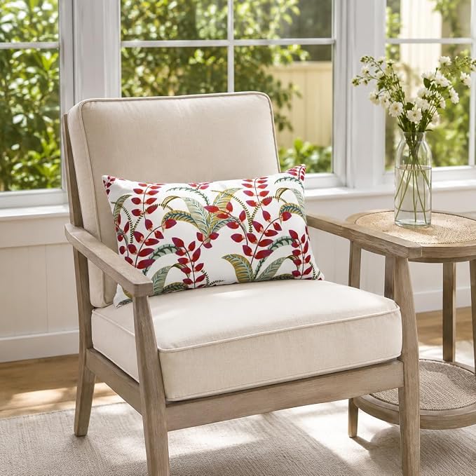 Pack of 2 Patio Lumbar Pillows 12"x20" | Fade Resistant Outdoor Waterproof Lumbar Pillow with Inners Decorative Garden Lumbar Cushions for Home Patio Terrace Sofa