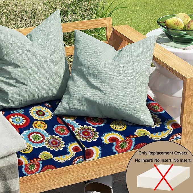 Magpie Fabrics Indoor Outdoor Cushion Cover Replacement 2 Pack, NO Insert! Water Repellent Slipcover with Ties Decor for Patio Garden Chair Sofa Bench Wicker(Floral Navy, 20x18x4 Inch)