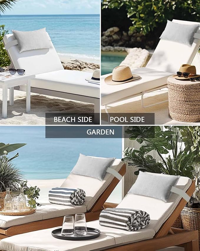 Outdoor Pillow for Chaise Lounge Chair Gray Rustic Vintage Burlap Texture Outdoor Pillows Waterproof with Adjustable Strap Headrest Lumbar Pillows for Garden Patio Furniture 1 Pack 11" x 16"