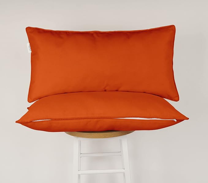 Indoor/Outdoor Polyester Fabric Lumbar Pillow Cover, All-Weather Waterproof Rectangular Cushion Case for Patio Furniture, 12 x 20 Set of 2 -Orange
