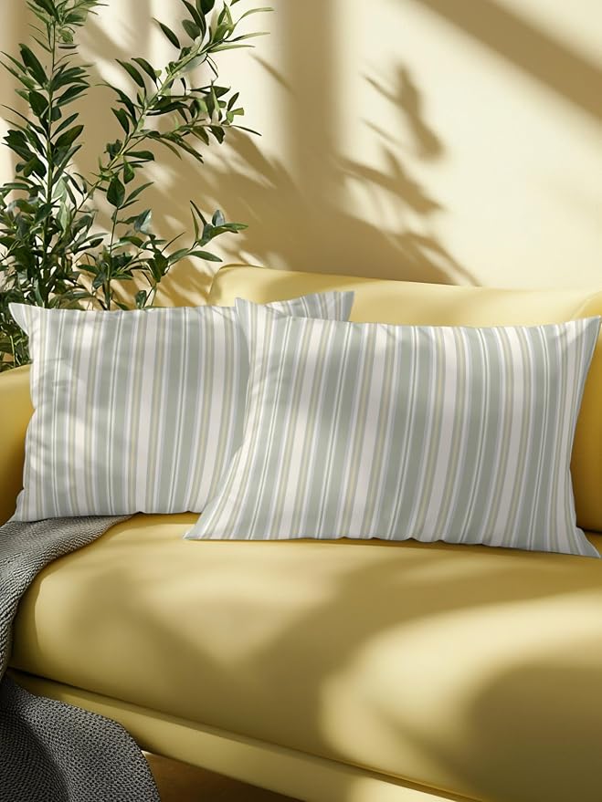 Waterproof Outdoor Pillow 1 Pack Sage Green Stripes Decorative Throw Pillows Cover & Insert 20x12 Inch Lumbar Pillowcase White Lines Lines Pillows for Couch Sofa Bed Patio Furniture Indoor Outdoor