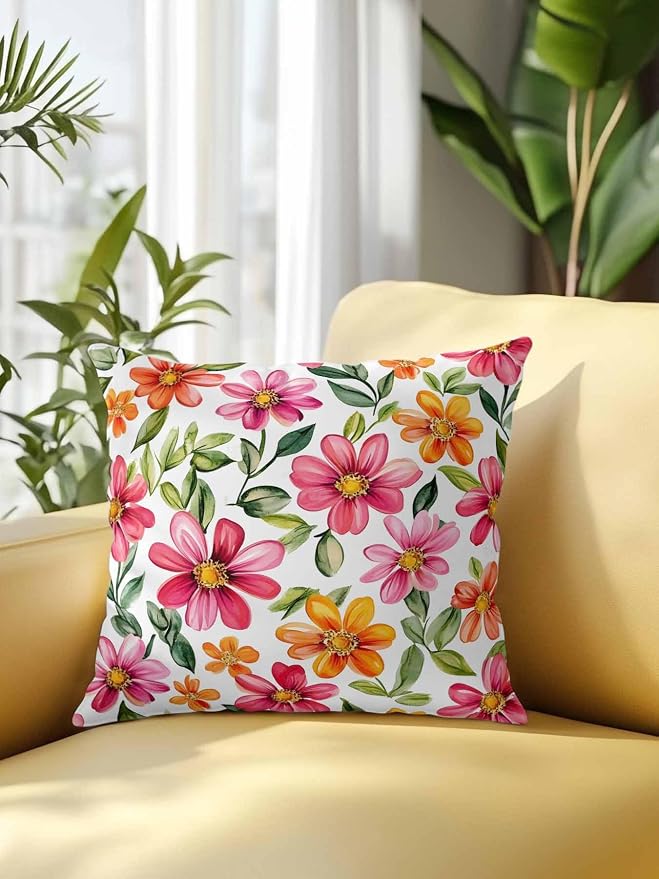Outdoor Waterproof Throw Pillows Spring Watercolor Wild Flower Patio Pillows,Decorative Pillow Covers with Insert,Pillow Cushion Case for Garden Couch Sofa Country Small Pink Flower