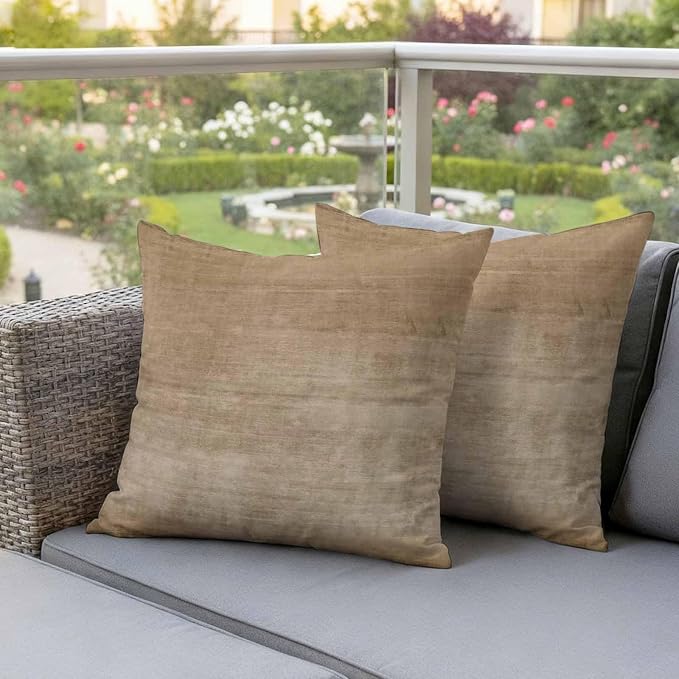 Vandarllin Outdoor Throw Pillows Covers 24x24 inch Set of 2 Waterproof Beige Linen Decorative Zippered Cushion Covers for Patio Furniture, Solid Color Texture Lumbar Pillowcases